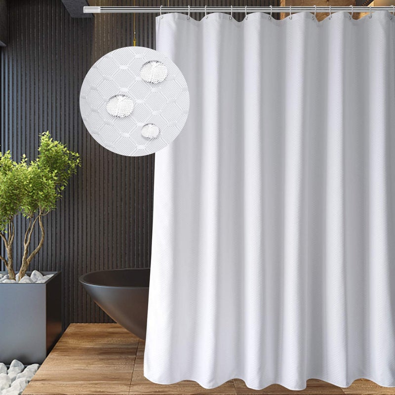 EurCross White Waffle Pattern Fabric Shower Curtain 72 x 78 inch, Heavyweight, Water-Repellent Longer Bathroom Shower Curtain 6ft Wide by 6.5ft Long - Image 1